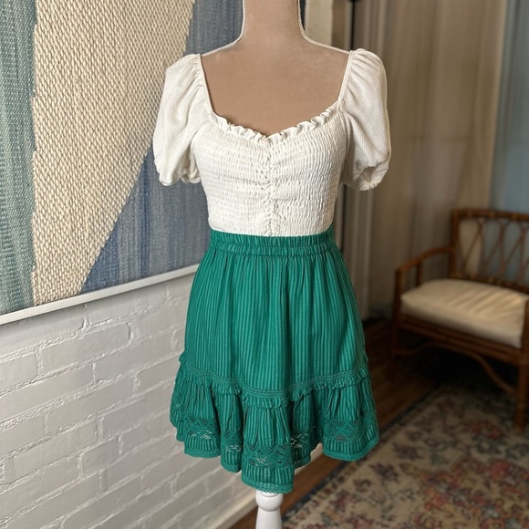 Urban Outfitters Green Striped Tiered Lacey Ruffle Mini Skirt - Picture 2 of 10